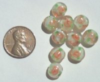 10 9x6mm White with Flower Lampwork Disks